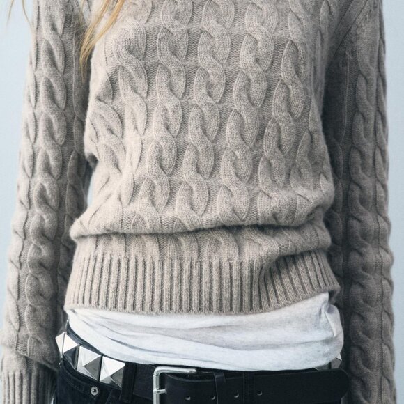 NWT ZARA CABLE-KNIT 100% CASHMERE SWEATER L - Picture 6 of 7